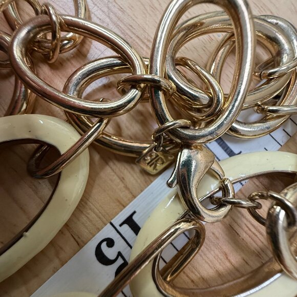 Banana Republic Long Gold-Tone Chain Link Necklace With Cream & Brown Accents - Picture 10 of 16